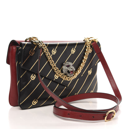 Gucci Calfskin Diagonal GG Medium Thiara Double Envelope Shoulder Bag Black Red 3 of 11