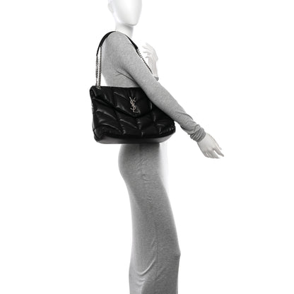 Saint Laurent Lambskin Quilted Medium Loulou Puffer Monogram Chain Satchel Black 2 of 11