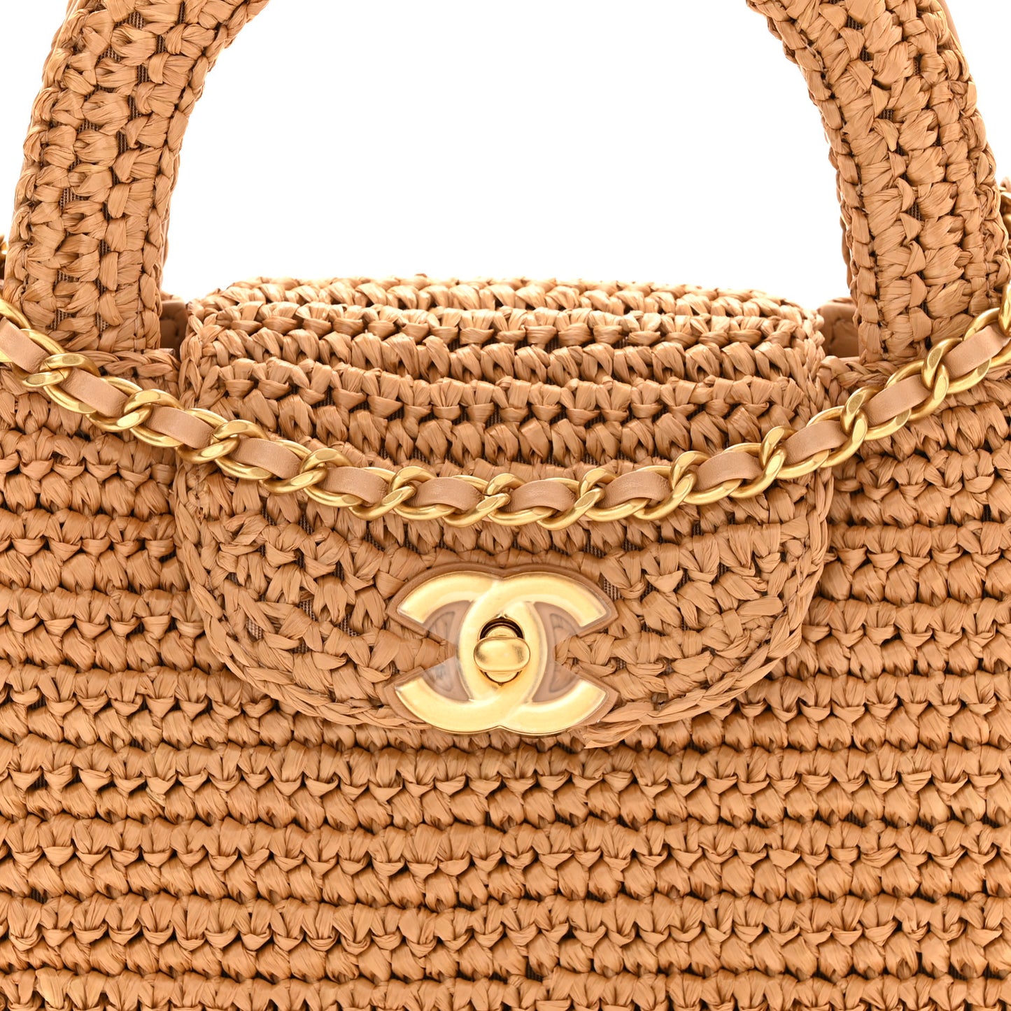 Braided Raffia Nano Kelly Flap Bag Dark Beige