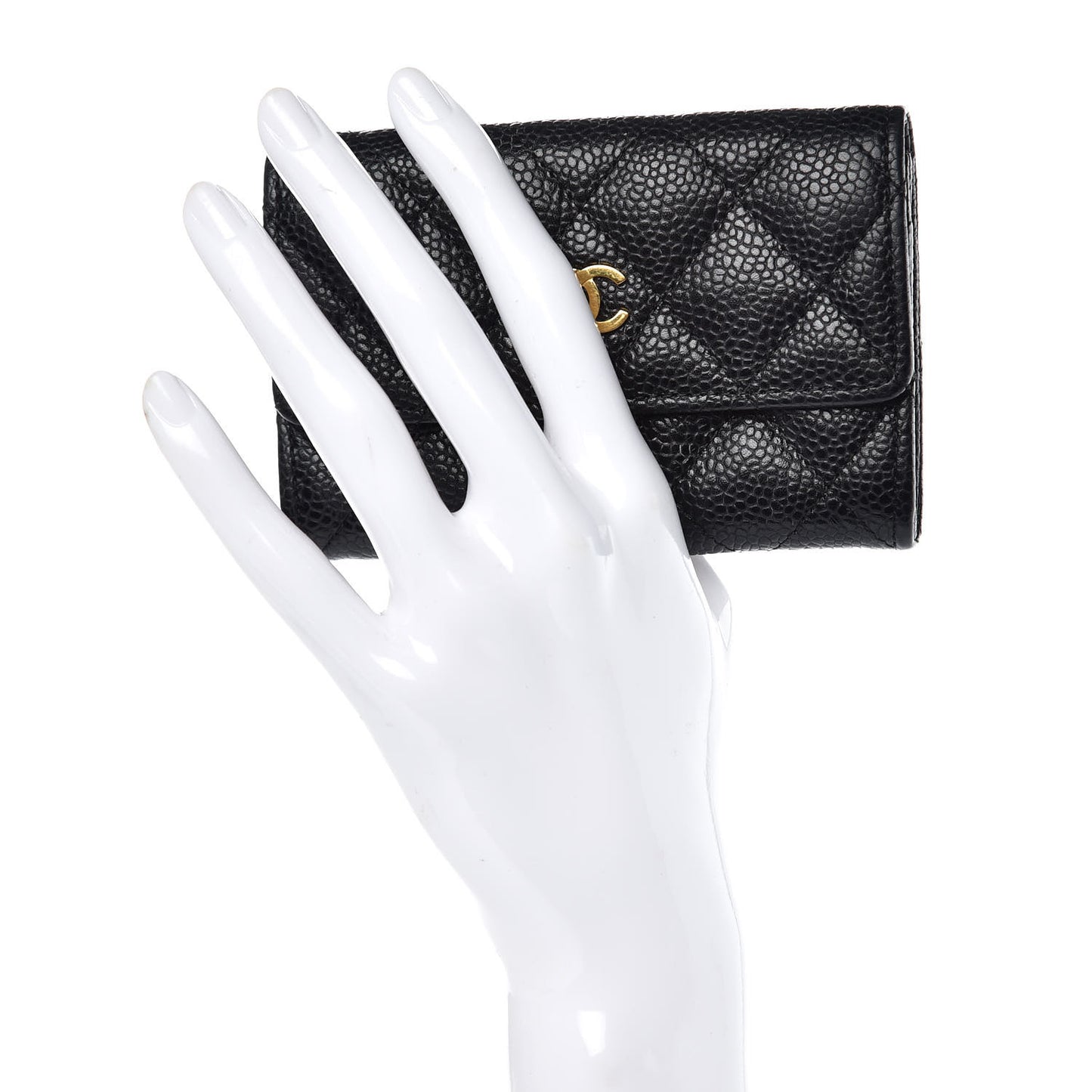 Caviar Quilted Flap Card Holder Black