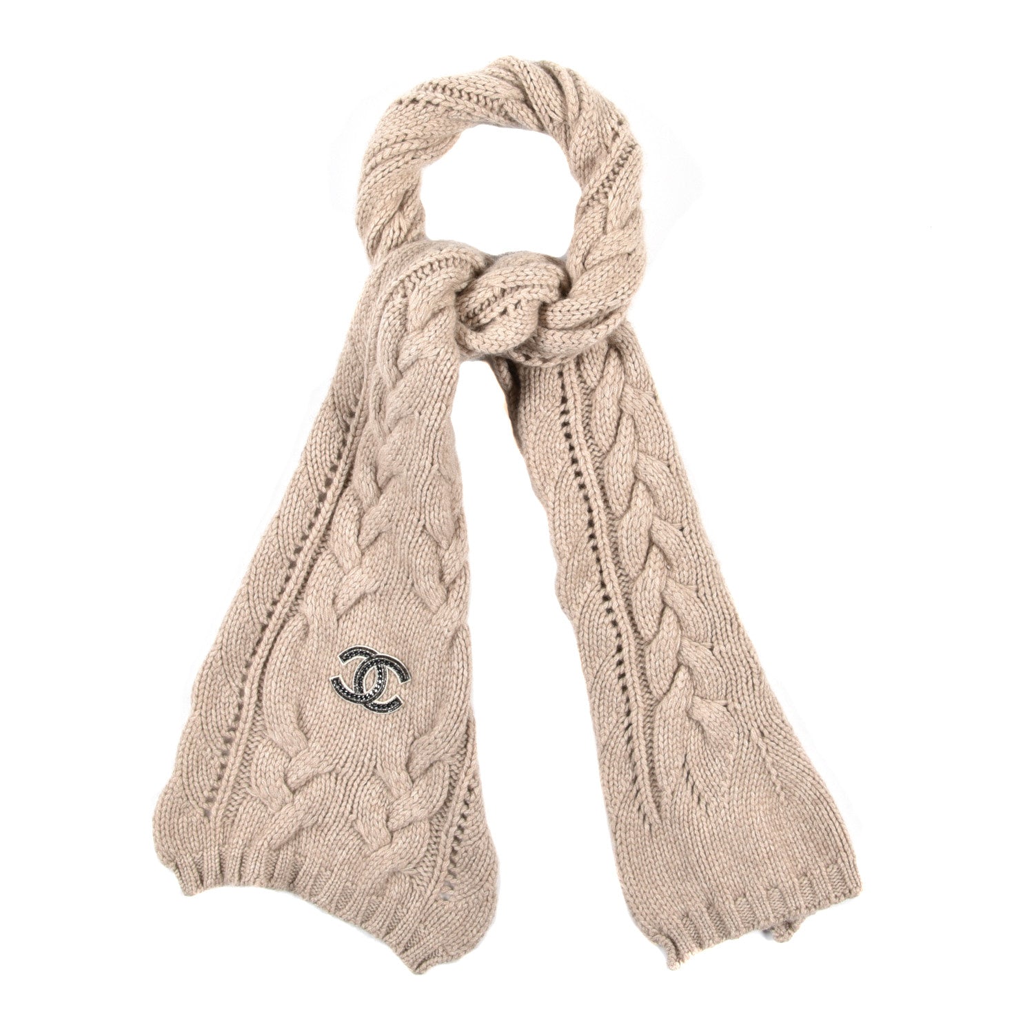 Chanel Cashmere Knit CC Scarf Beige 1 of 5