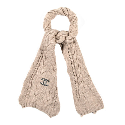 Chanel Cashmere Knit CC Scarf Beige 1 of 5