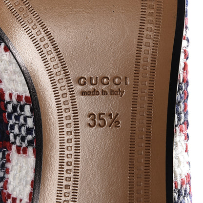 Gucci Vintage Tweed Check Horsebit Womens Jordaan Loafers 35.5 White Hibiscus Red Marine 9 of 11
