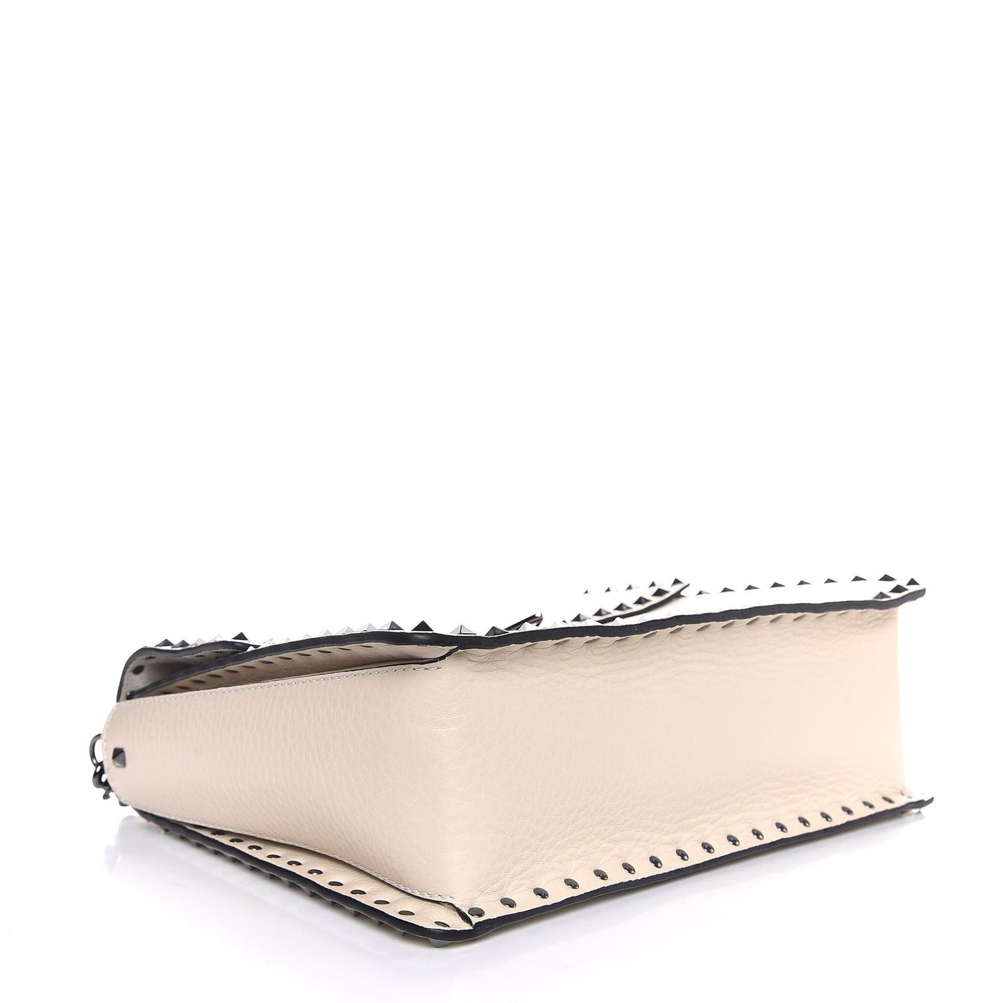 Grained Calfskin Rockstud Top Handle Flap Shoulder Bag Light Ivory