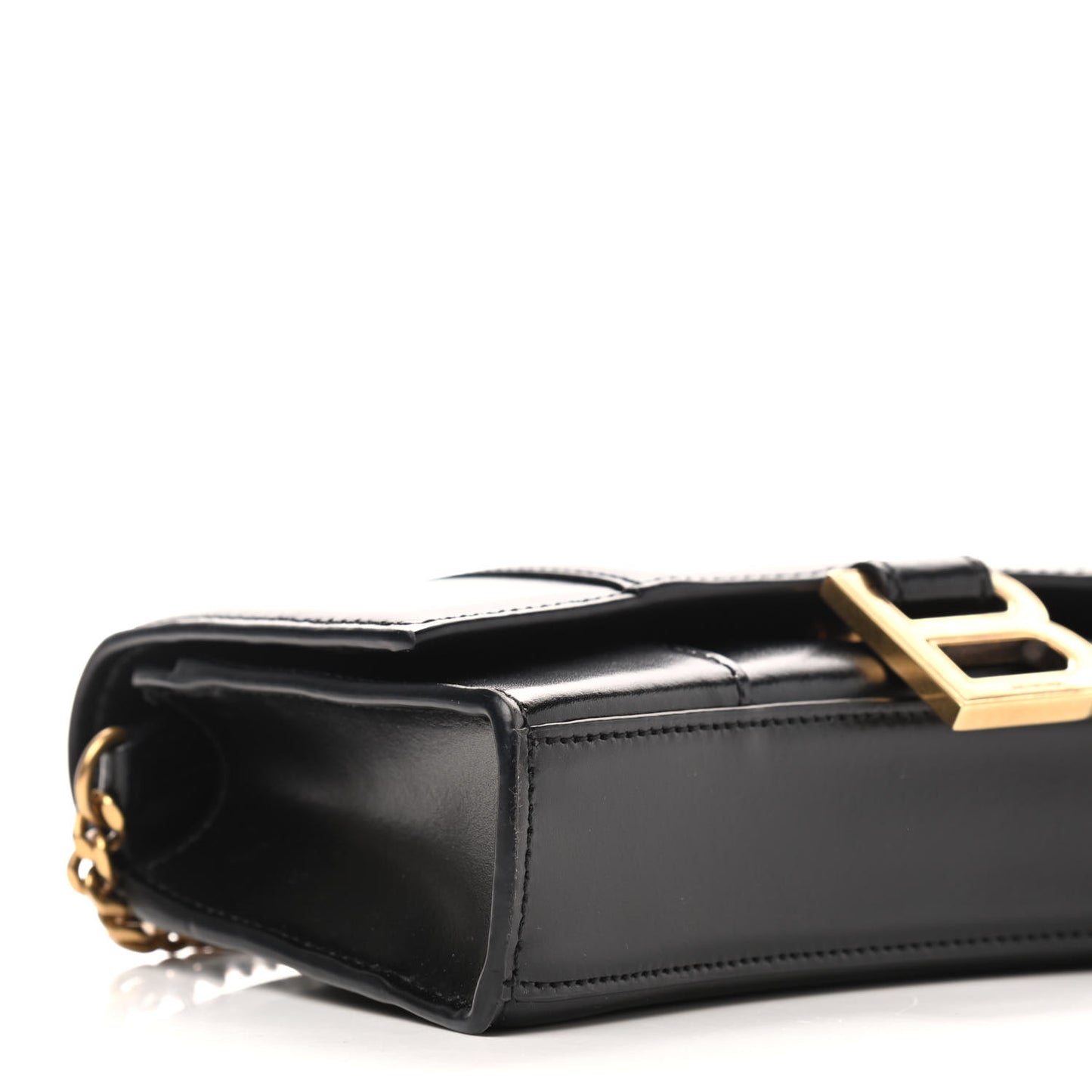 Shiny Box Calfskin Hourglass Chain Bag Black