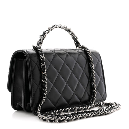 Chanel Shiny Crumpled Calfskin Crystal Quilted Precious Handle Clutch With Chain Black 3 of 10