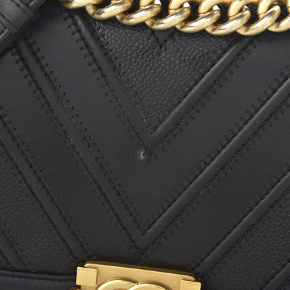 Chanel Caviar Glazed Calfskin Chevron Medium Boy Flap Black 11 of 12