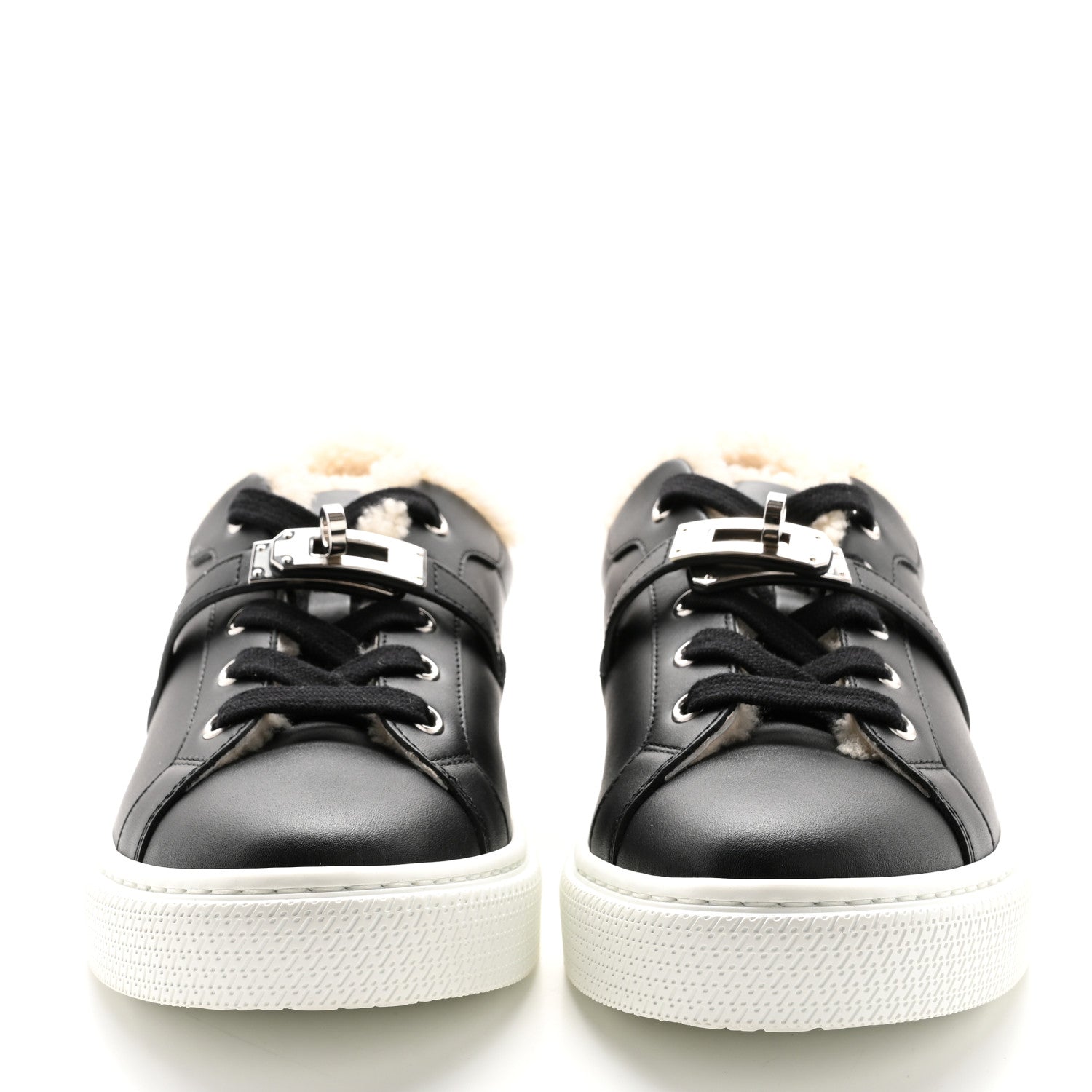 Hermes Calfskin Shearling Day Sneakers 36 Black Ecru 2 of 10