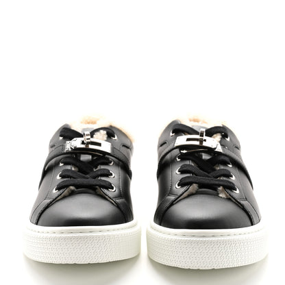 Hermes Calfskin Shearling Day Sneakers 36 Black Ecru 2 of 10
