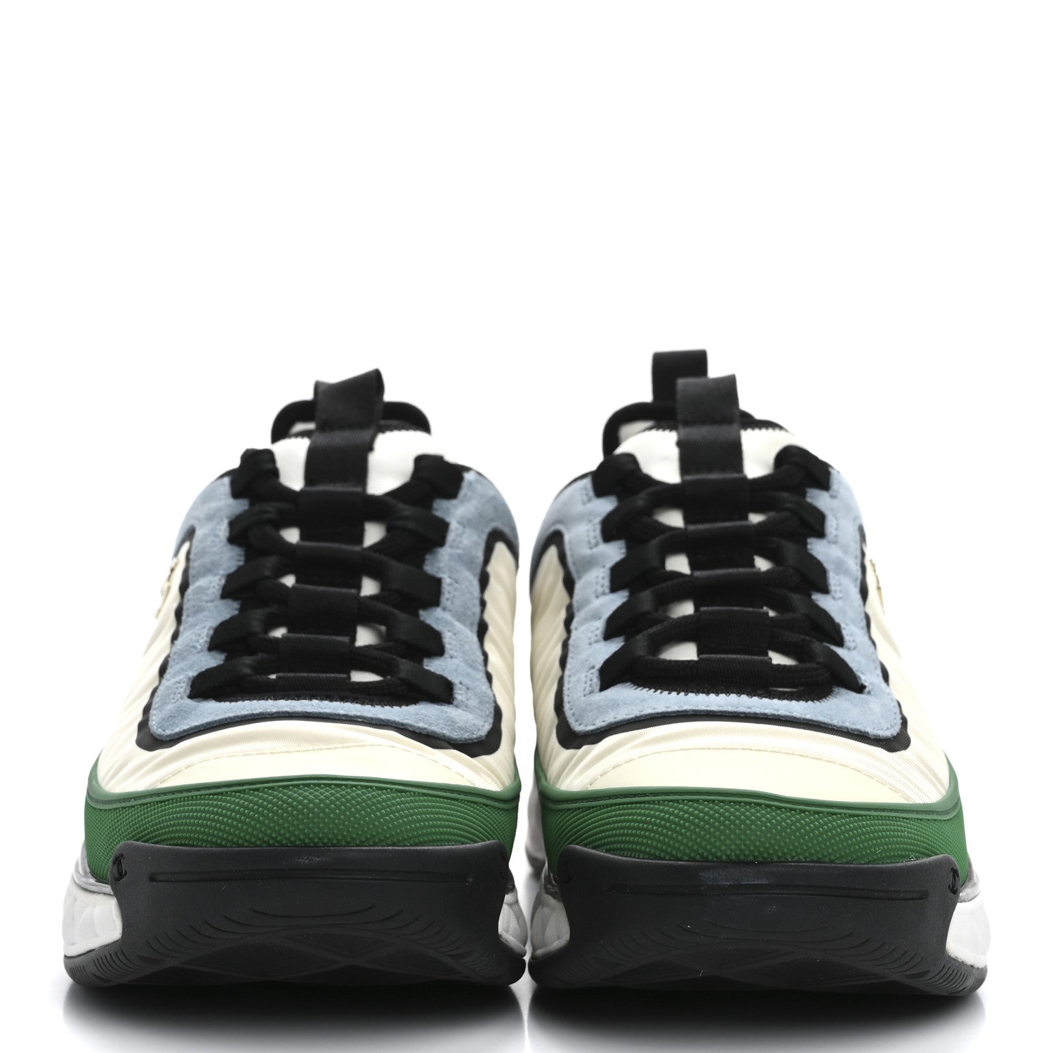 Chanel Suede Calfskin Mixed Fibers CC Sneakers 40 Ivory Green Light Blue 3 of 15