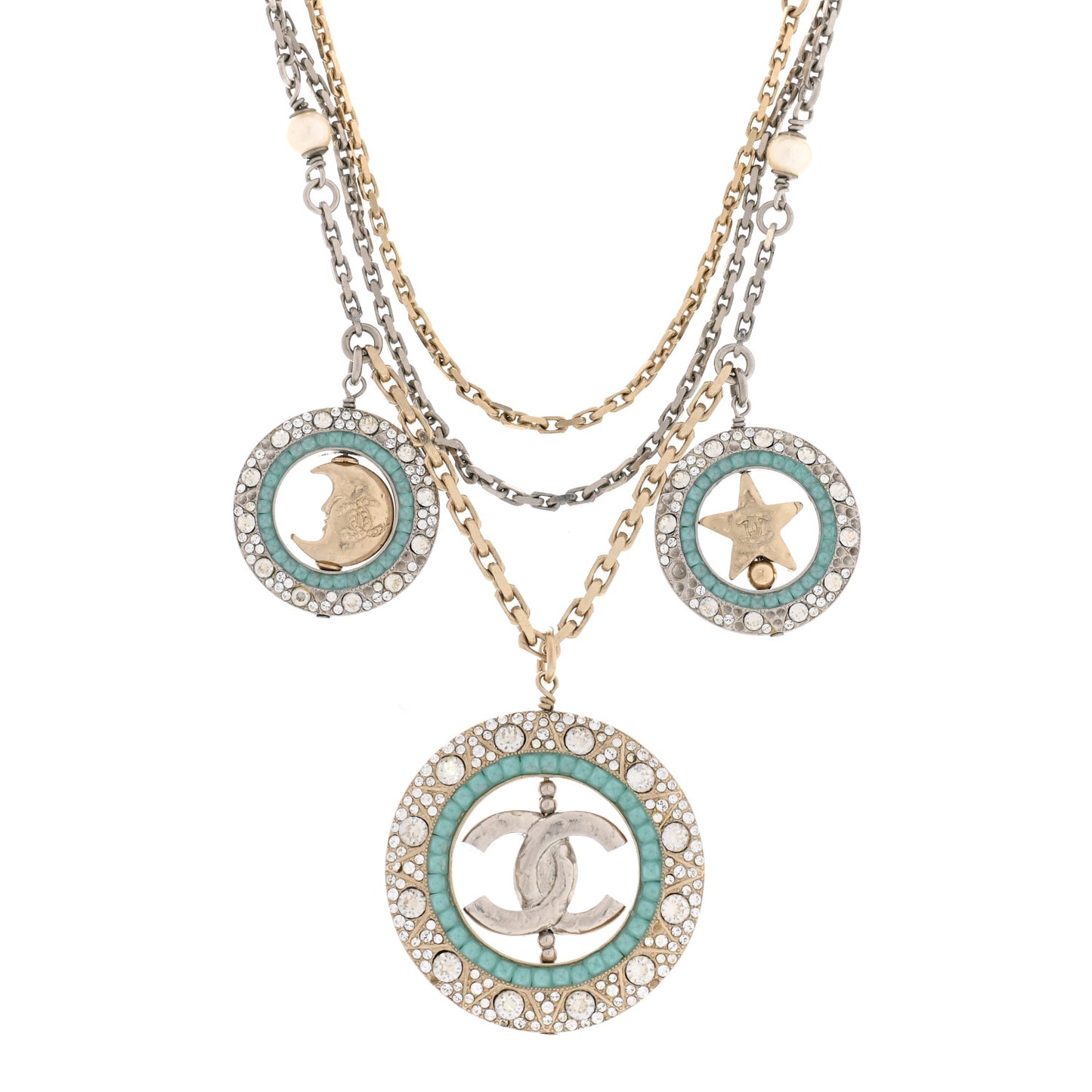 Ruthenium Crystal Pearl CC Star Moon Circle Necklace Silver Gold Turquoise
