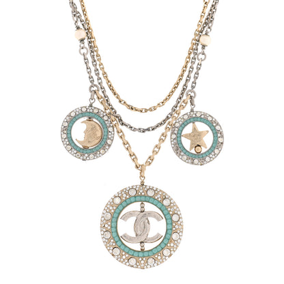 Chanel Ruthenium Crystal Pearl CC Star Moon Circle Necklace Silver Gold Turquoise 1 of 6