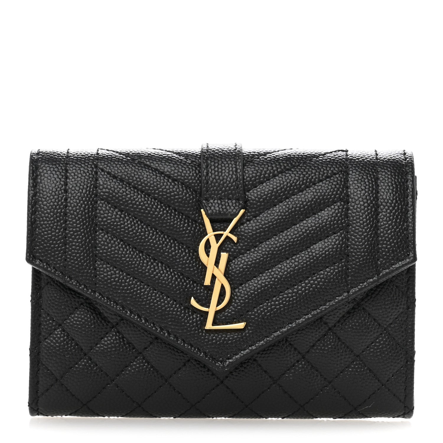 Saint Laurent Grain De Poudre Textured Mixed Matelasse Triquilt Small Monogram Envelope Wallet Black 1 of 10