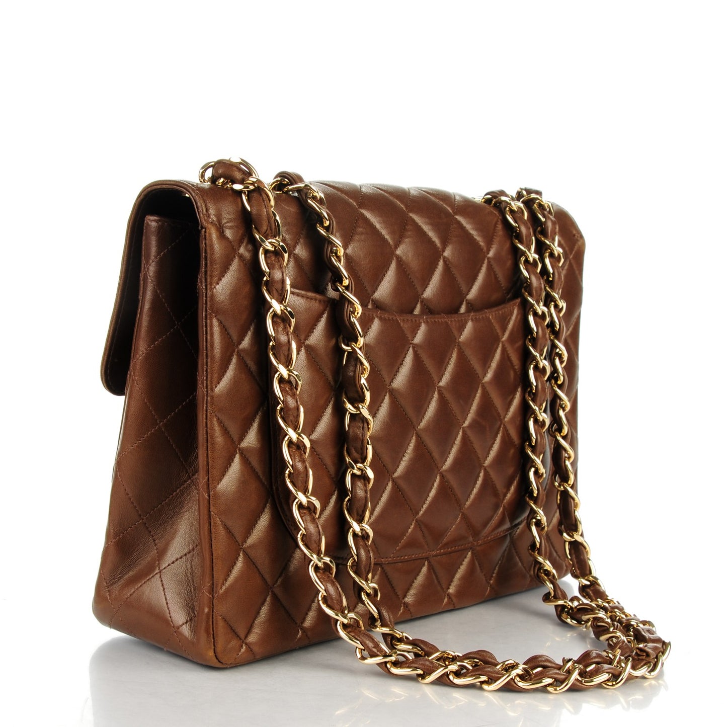 Lambskin Quilted Jumbo Single Flap Brown