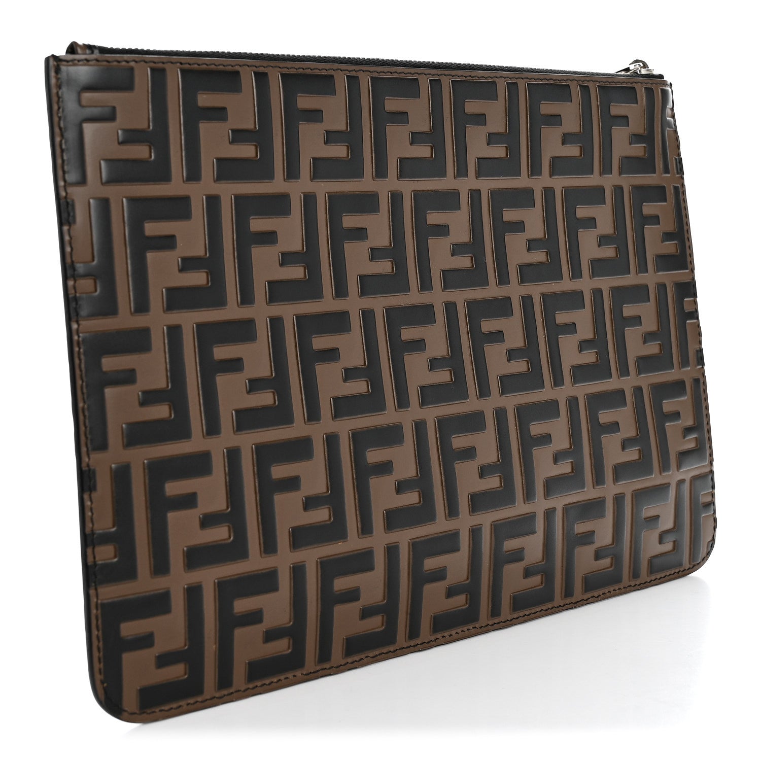 Fendi Vitello Grace FF 1974 Embossed Slim Clutch Black 1886183