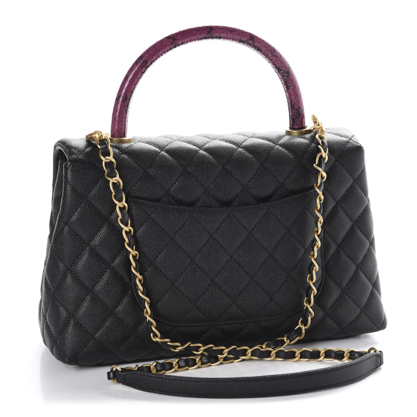 Caviar Elaphe Quilted Small Coco Handle Flap Black