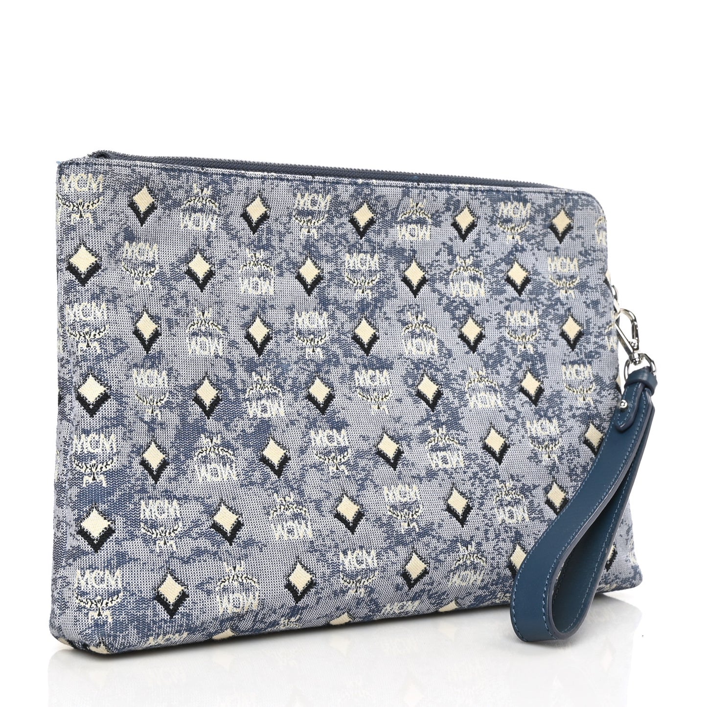 Vintage Jacquard Standing Wristlet Pouch Blue