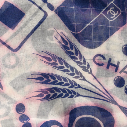 Chanel Silk Icons Scarf Shawl Beige Purple 4 of 9