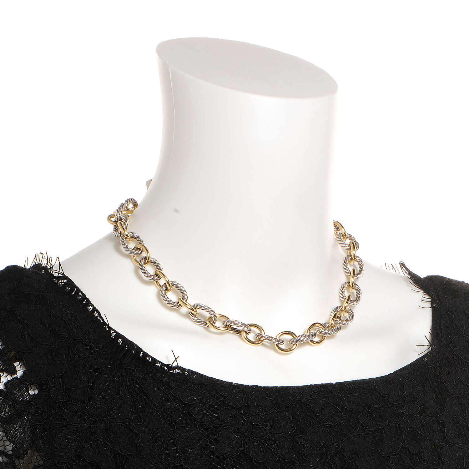 David Yurman Sterling Silver 18K Yellow Gold Extra Large Oval Link Necklace 16 Inch 2 of 6