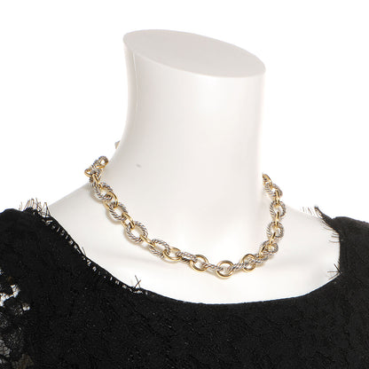 David Yurman Sterling Silver 18K Yellow Gold Extra Large Oval Link Necklace 16 Inch 2 of 6