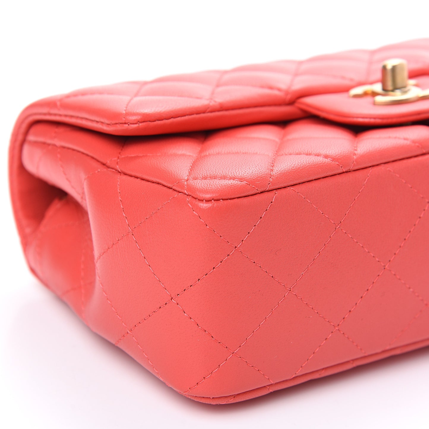 Lambskin Quilted Mini Rectangular Flap Orange