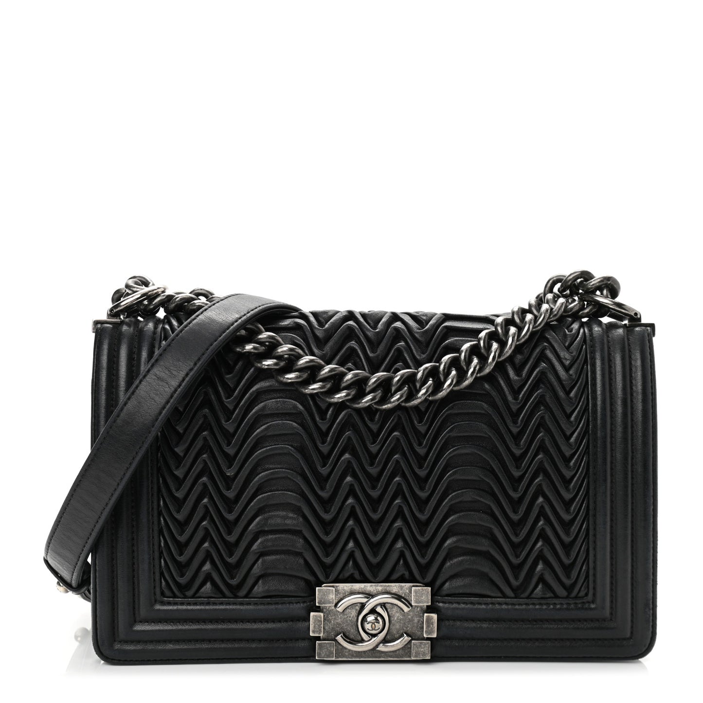 Lambskin Pleated Medium Boy Flap Black