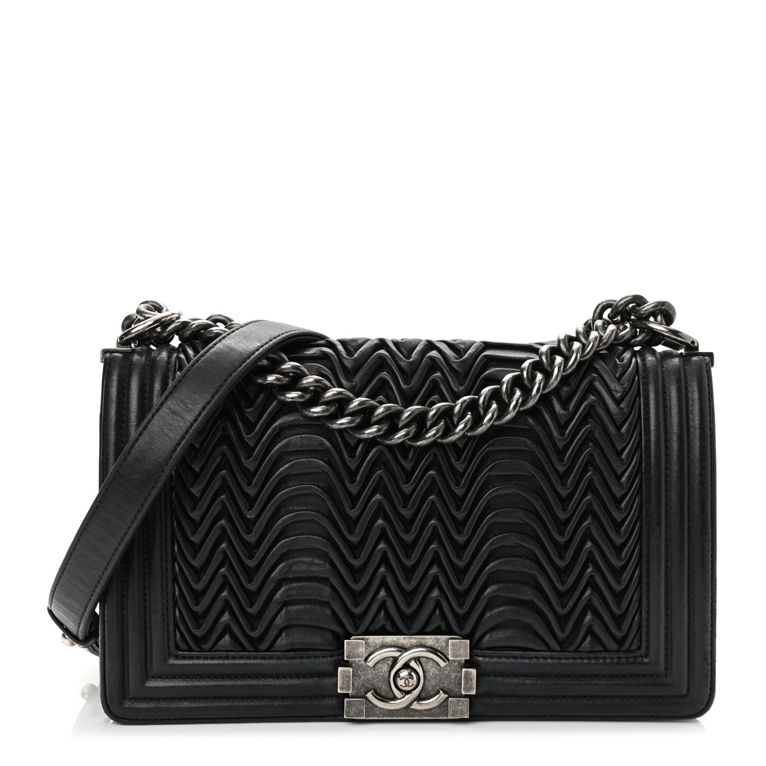 Chanel Lambskin Pleated Medium Boy Flap Black 1 of 12