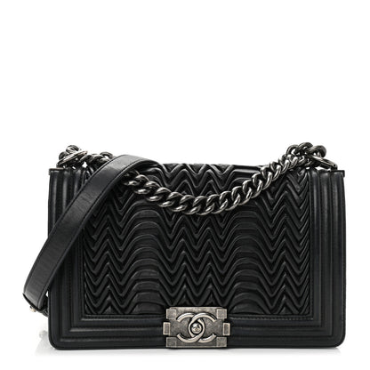 Chanel Lambskin Pleated Medium Boy Flap Black 1 of 12