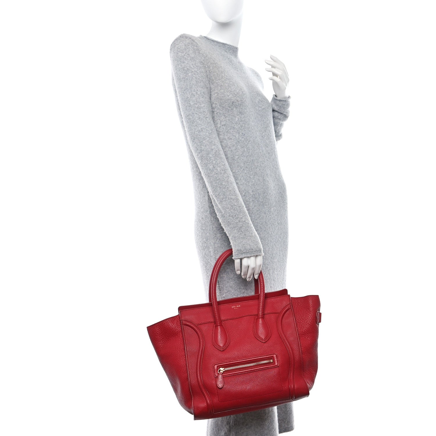 Celine Drummed Calfskin Mini Luggage Red 3 of 12