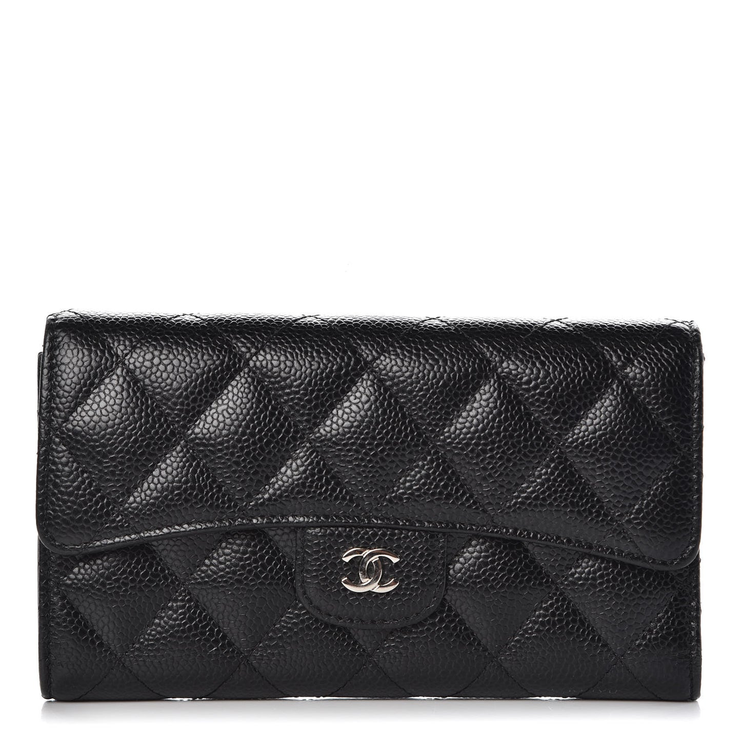 Caviar Quilted Long Flap Wallet Black