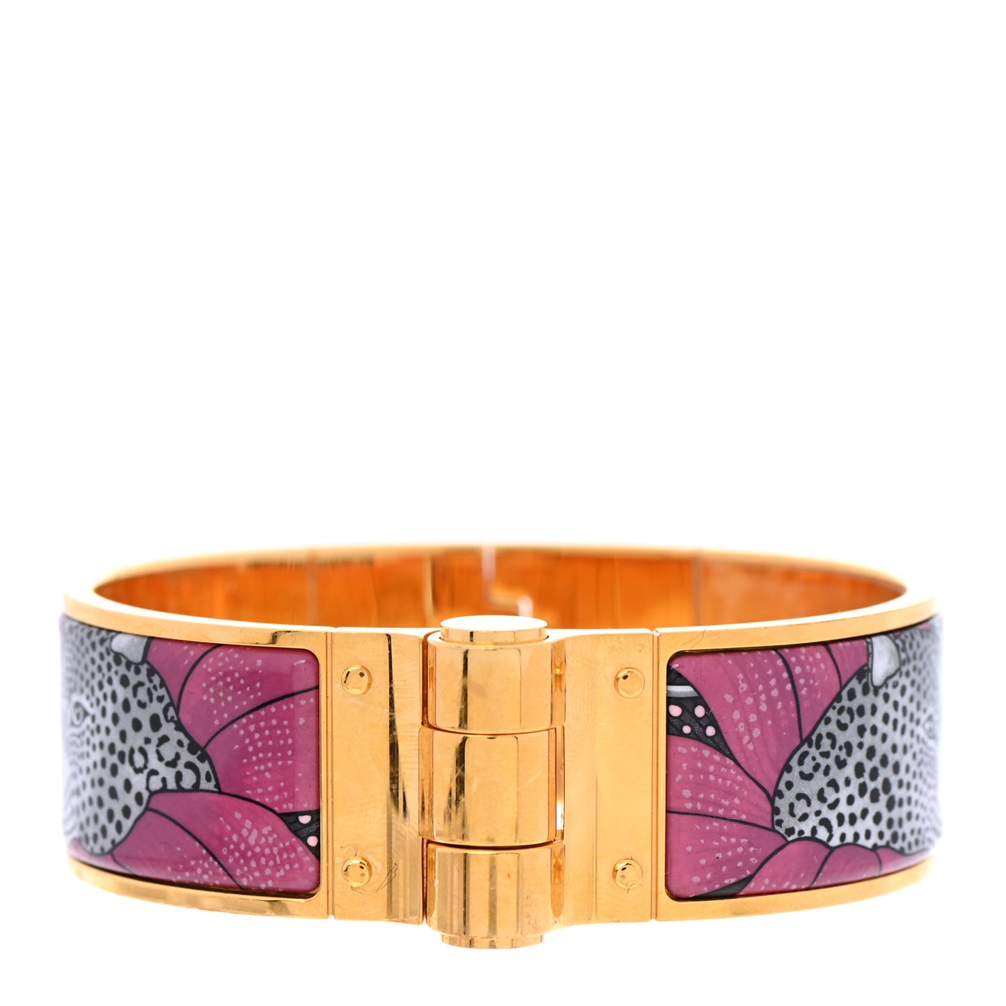 Enamel Printed Charniere Baobab Cat Wide Hinged Bracelet L Faux Gris