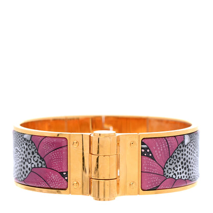 Hermes Enamel Printed Charniere Baobab Cat Wide Hinged Bracelet L Faux Gris 1 of 7