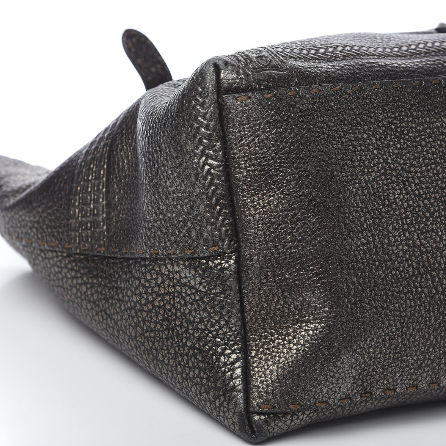 Fendi Metallic Calfskin Romano Selleria Large Villa Borghese Tote Black 5 of 13