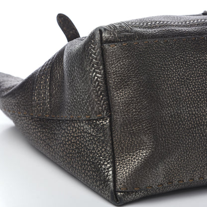 Fendi Metallic Calfskin Romano Selleria Large Villa Borghese Tote Black 5 of 13