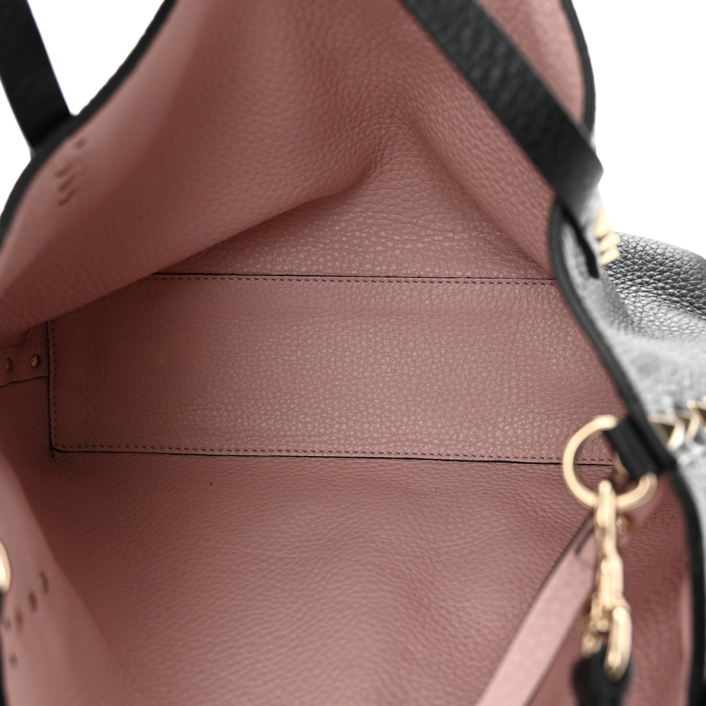 Grained Calfskin Small Rockstud Flip Lock Tote Black Rose Quartz