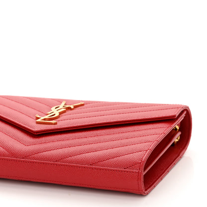 Saint Laurent Grain De Poudre Matelasse Chevron Monogram Chain Wallet New Red 10 of 10