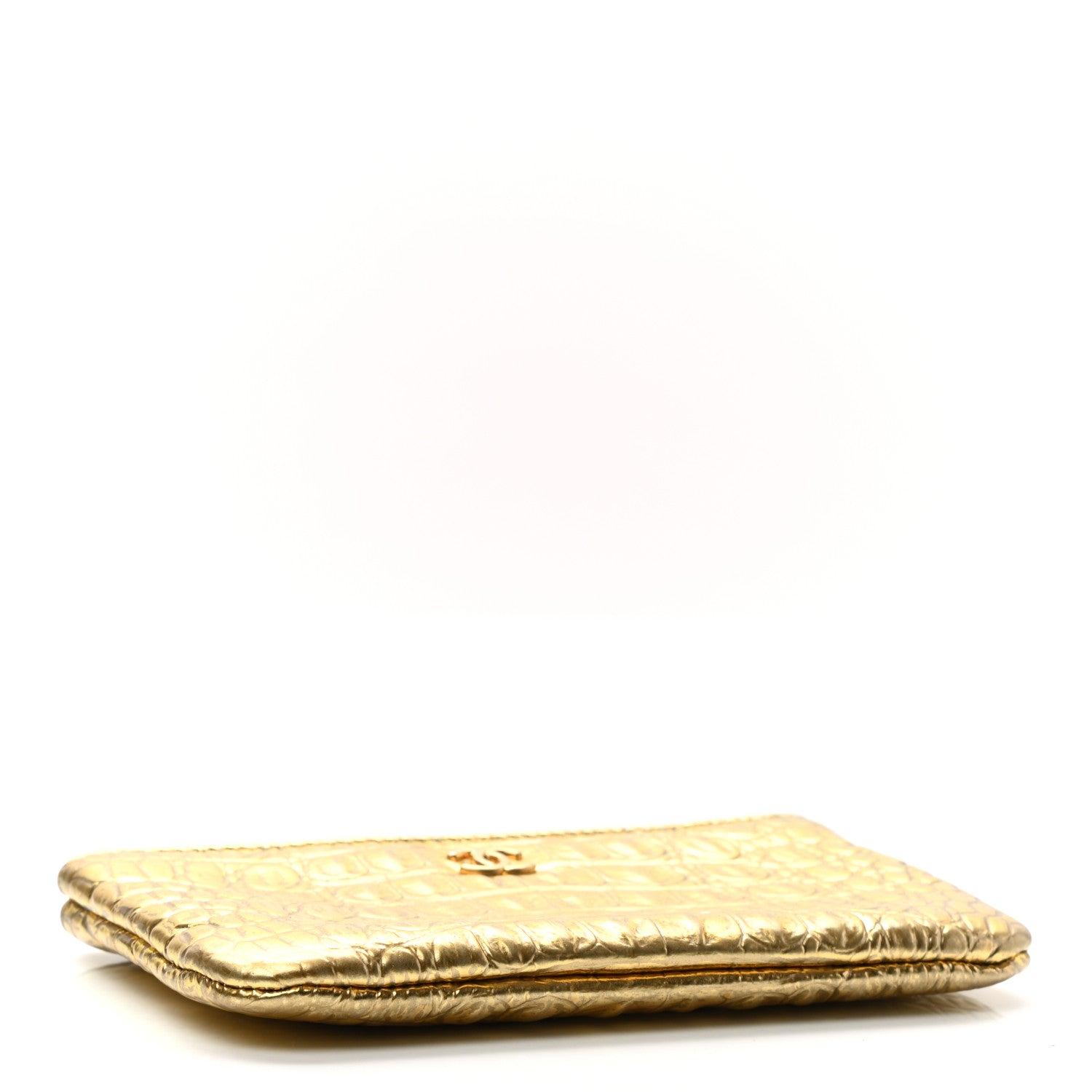 Chanel Metallic Calfskin Crocodile Embossed Cocodile Small Cosmetic Case Gold 4 of 7