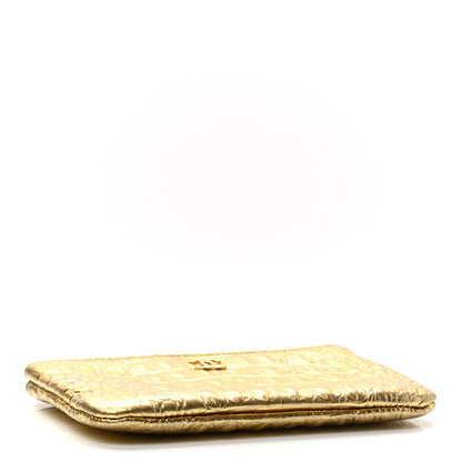 Chanel Metallic Calfskin Crocodile Embossed Cocodile Small Cosmetic Case Gold 4 of 7