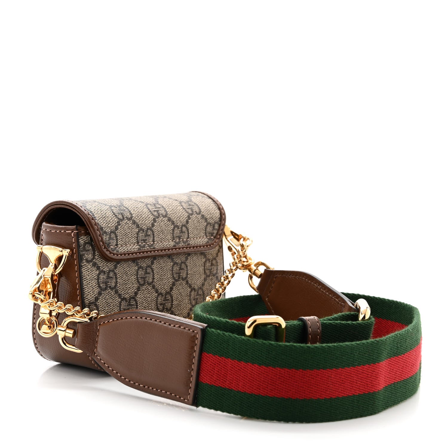 Gucci GG Supreme Monogram Azalea Calfskin Web Horsebit 1955 Wallet On Strap Beige Ebony Brown Sugar 3 of 10