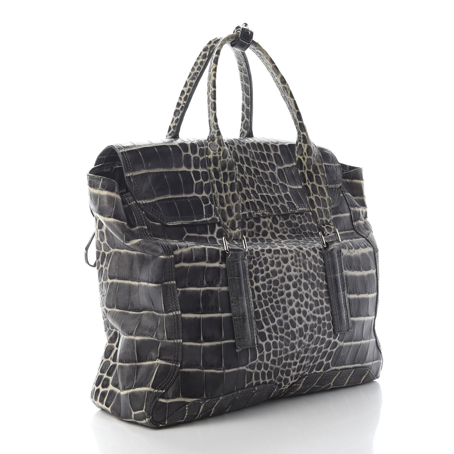 3.1 Phillip Lim Calfskin Crocodile Embossed Large Pashli Satchel Antique Grey 3 of 11