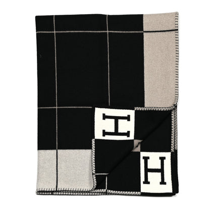 Hermes Wool Cashmere Avalon III Blanket Ecru Black 2 of 3