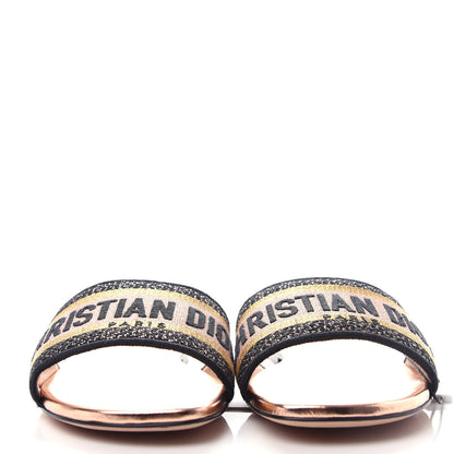 Christian Dior Canvas Metallic Embroidered Dway Mules Slide Sandals 37.5 Multicolor 2 of 11