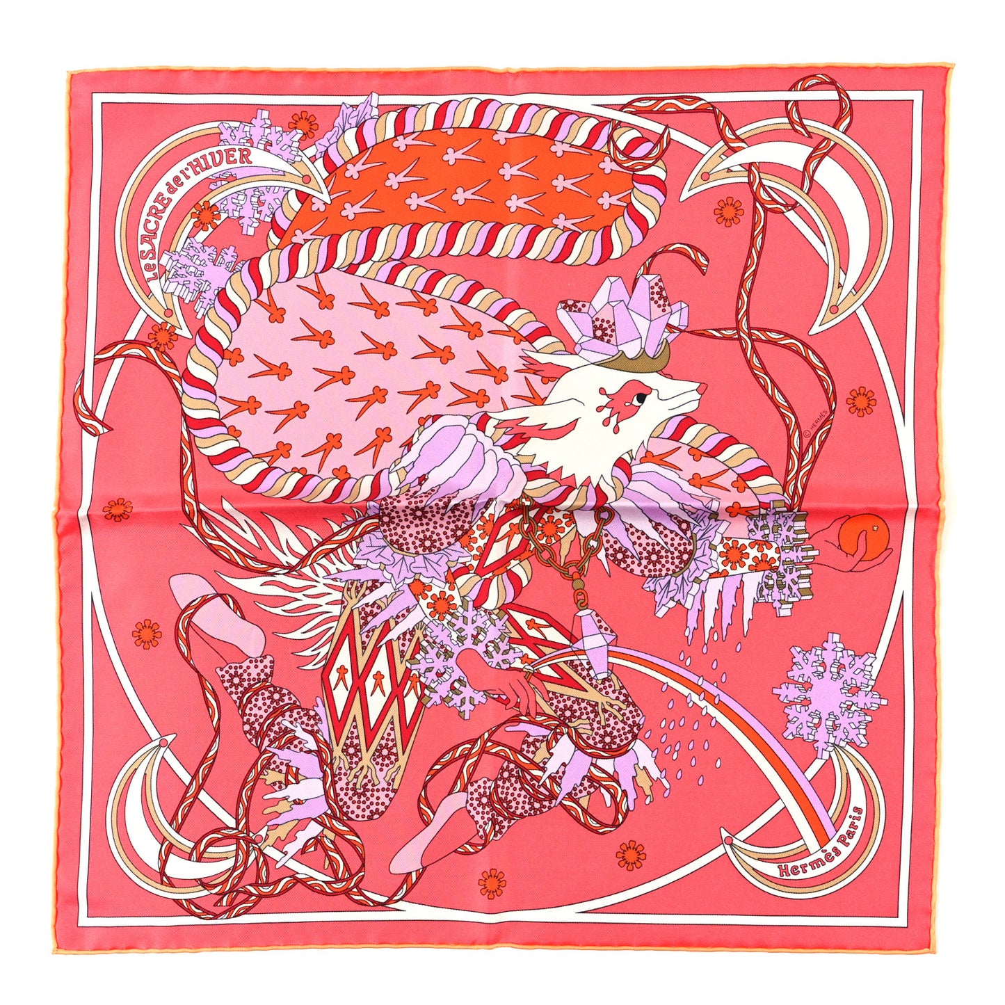 Silk Le Sacre De L'Hiver Pocket Square Rose Parme White