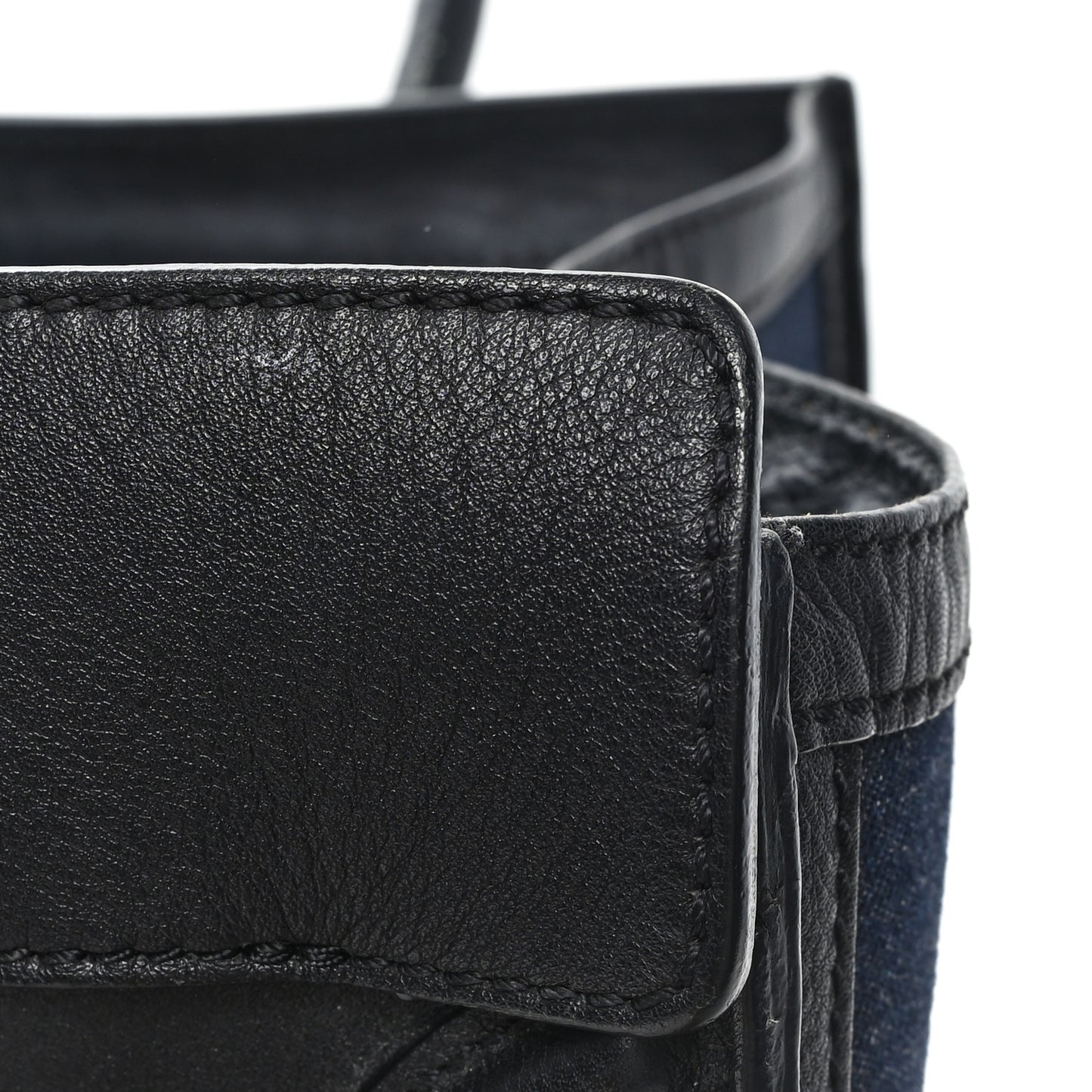 Calfskin Denim Mini Luggage Black Navy