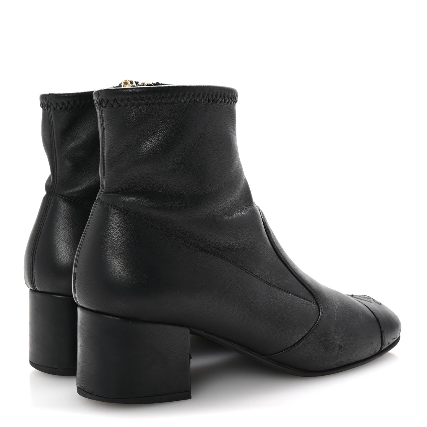 Stretch Lambskin Cap Toe CC Short Boots 38.5 Black