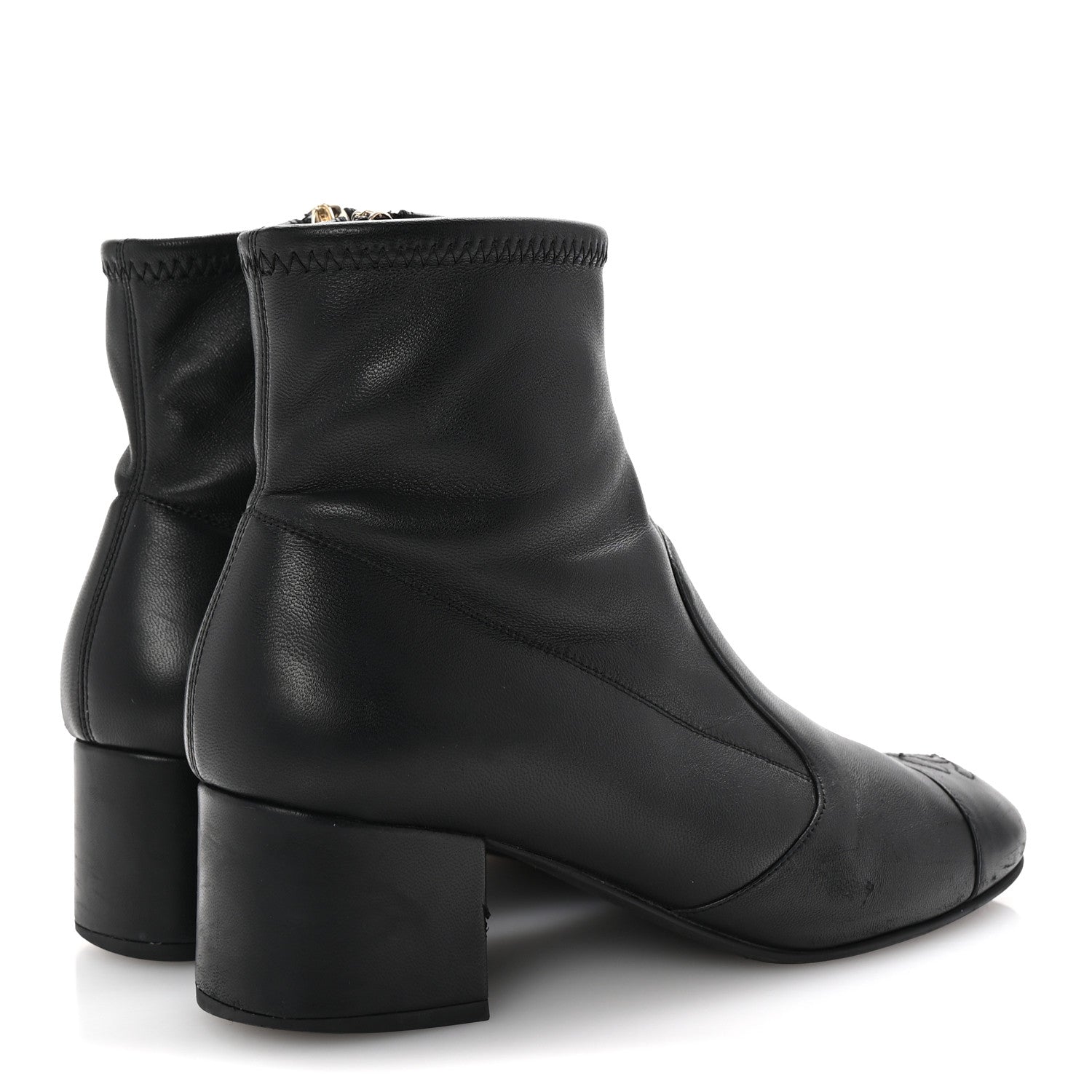 Chanel Stretch Lambskin Cap Toe CC Short Boots 38.5 Black 5 of 8