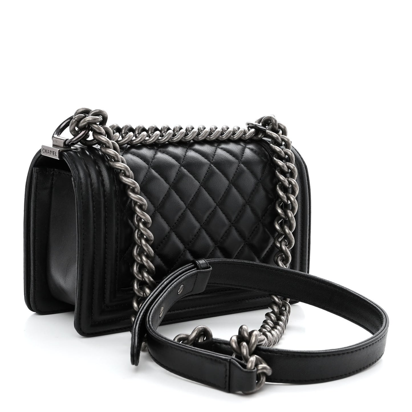 Lambskin Quilted Small Boy Flap Black