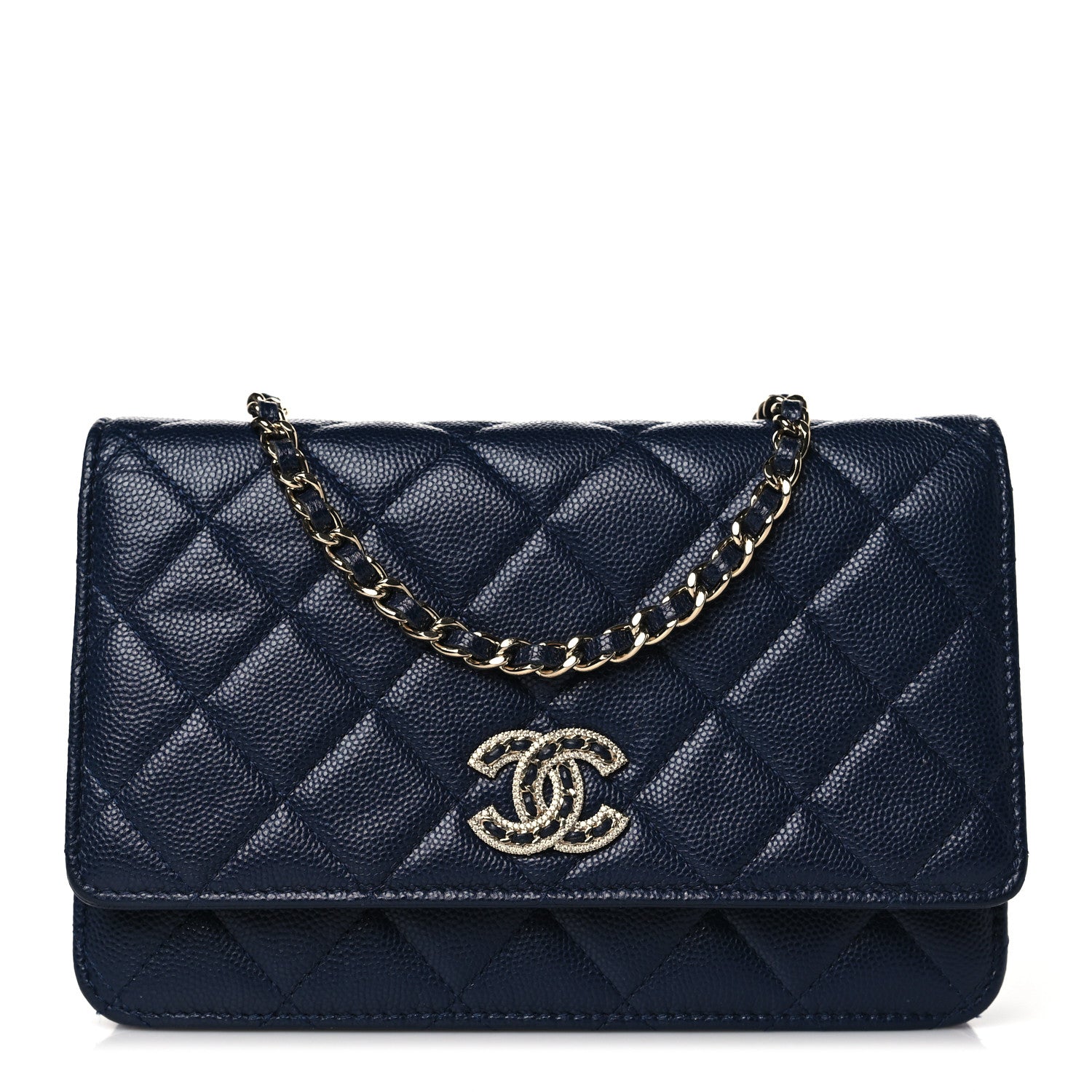 Chanel Caviar Quilted Crystal CC Wallet On Chain WOC Navy 1 of 10