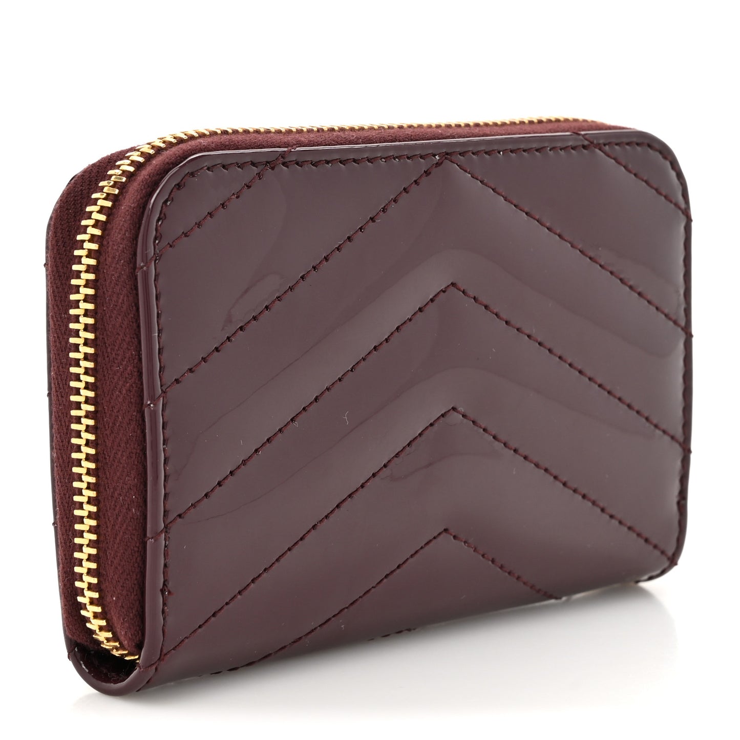 Patent Matelasse Chevron Monogram Cassandre Compact Zip Around Card Wallet Dark Red Wine