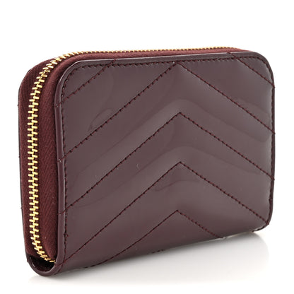 Saint Laurent Patent Matelasse Chevron Monogram Cassandre Compact Zip Around Card Wallet Dark Red Wine 3 of 8